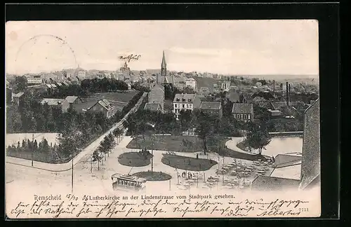 AK Remscheid, Lutherkirche an der Lindenstrasse vom Stadtpark gesehen