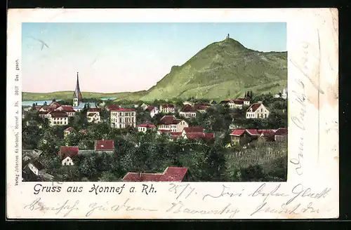 Goldfenster-AK Honnef a. Rh., Ortsansicht mit leuchtenden Fenstern