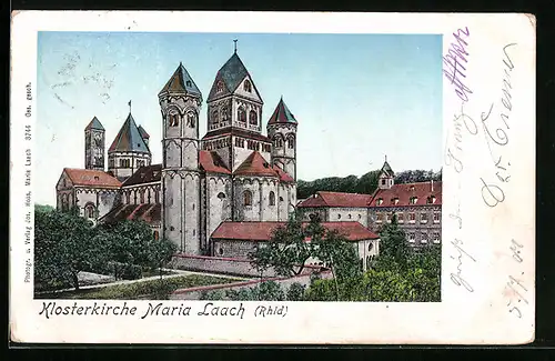 Goldfenster-AK Maria Laach, Klosterkirche mit leuchtenden Fenstern
