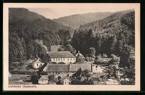 AK Lichtenau /Spessart, Ortspartie mit Bergen, Hotel Hochspessart