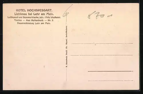 AK Lichtenau /Spessart, Ortspartie mit Bergen, Hotel Hochspessart