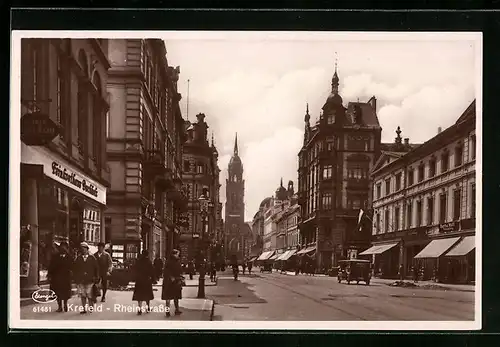 AK Krefeld, Blick auf die Rheinstrasse