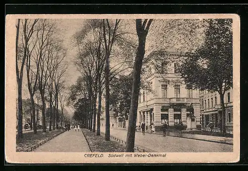AK Crefeld, Südwall mit Weber-Denkmal