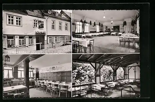 AK Steeg b. Bacharach, Weinhaus Blüchertal, Blücherstube, Terrasse