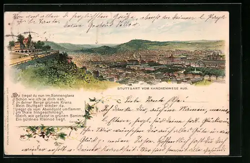 Lithographie Stuttgart, Blick vom Kanonenwege aus