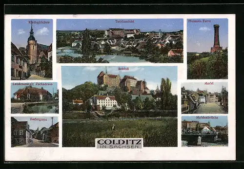 AK Colditz in Sachsen, Badergasse, Schloss, Markt