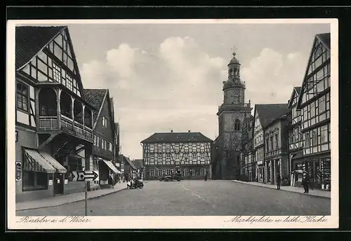 AK Rinteln a. d. Weser, Marktplatz und lutherische Kirche