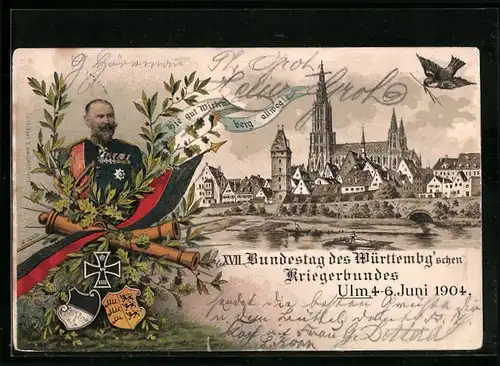 Lithographie Ulm, XVII. Bundestag des Württembergschen Kriegerbundes 1904