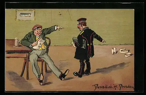 Künstler-AK Ermenegildo Carlo Donadini: Student unterhält sich mit Postboten