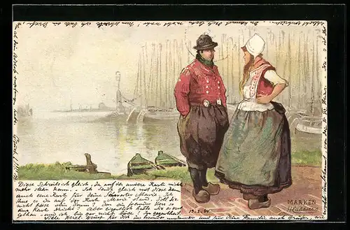 Künstler-AK Henri Cassiers: Holländisches Paar in Tracht