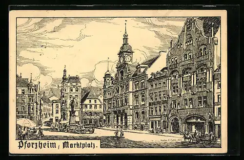 Künstler-AK Eugen Felle: Pforzheim, Partie am Marktplatz