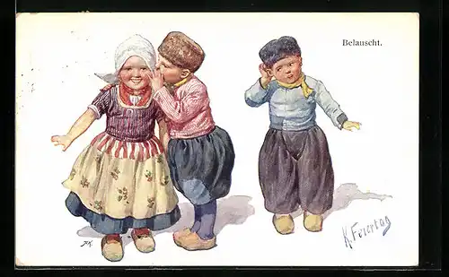 Künstler-AK Karl Feiertag: Junge belauscht ein verliebtes Paar