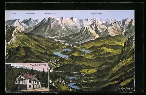 Künstler-AK Eugen Felle: Der Fernpass in Tirol mit Alpenhotel Fernpass