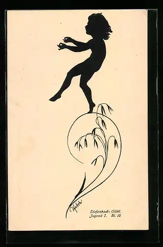 Künstler-AK Diefenbach: Göttl. Jugend I. Bl. 12, Kind balanciert auf einem Grashalm