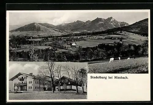 AK Stadlberg bei Miesbach, Ortsansicht mit Bergen, Gasthaus Stadlberghaus