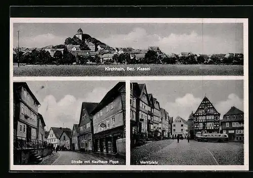 AK Kirchhain /Bez. Kassel, Strasse mit Kaufhaus Figge, Marktplatz