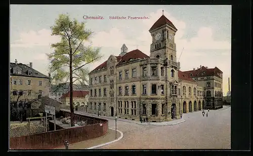 AK Chemnitz, Städtische Feuerwache mit Strasse