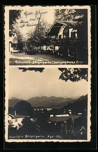AK Bad Tölz, Restaurant Bürgergarten, Ortsansicht