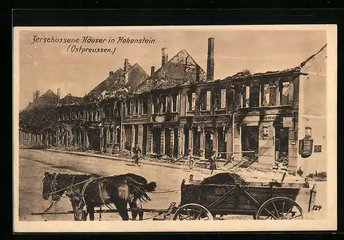 AK Hohenstein, Pferdefuhrwerk und zerschossene Häuser