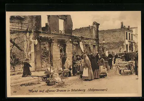 AK Ortelsburg, Markt zwischen Ruinen