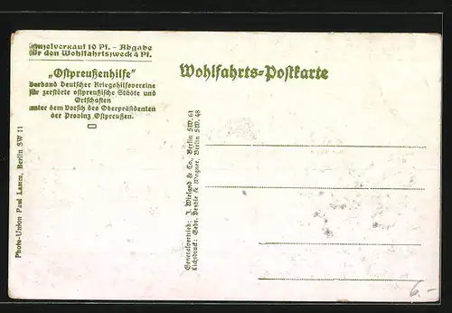 AK Ortelsburg, Markt mit Sicht auf kriegszerstörte Häuserzeile