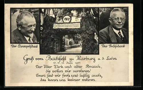 AK Marburg a. d. Lahn, Bachfest 1937, Ehrenpräsident und Präsident