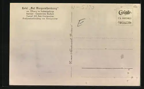 AK Königswinter im Siebengebirge, Hotel Margarethenkreuz mit Ölberg