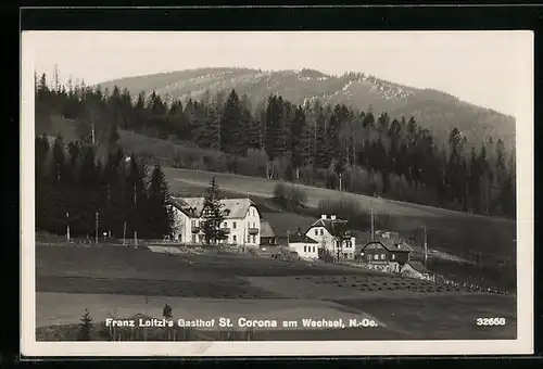 AK St. Corona am Wechsel, Franz Loitzls Gasthof mit Bergpanorama