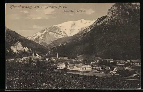 AK Hirschwang, Ortsansicht mit Schneeberg