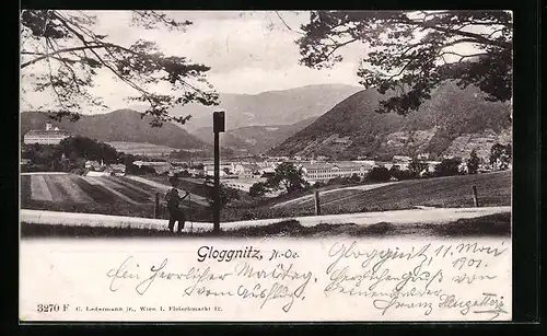 AK Gloggnitz, Panoramablick auf den Ort und die Berge