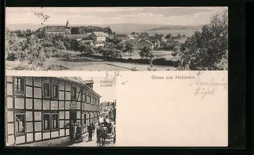 AK Holzheim, Totalansicht, Gasthof Schorn