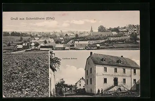 AK Schmidtheim /Eifel, Gesamtansicht und Gasthaus Bohnen mit Strasse