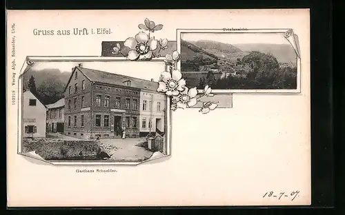 AK Urft i. Eifel, Totalansicht, Gasthaus Schneider