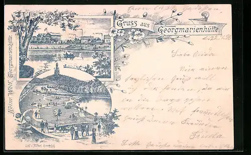 Lithographie Georgmarienhütte, Gasthaus von Heinr. Wolf