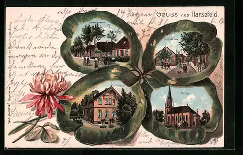 Lithographie Harsefeld, Herrenstrasse, Gartenstrasse, Kleeblatt