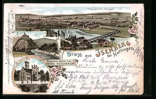 Lithographie Isenberg bei Hattingen, Restauration von Herm. Rossbach