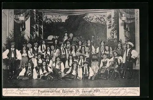 AK Bücken, Feuerwehrfest 1911, Gruppenbild