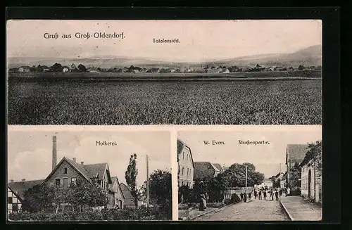 AK Gross-Oldendorf, Molkerei, Totalansicht, Strassenpartie