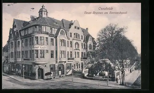 AK Osnabrück, Neuer Brunnen am Herrnteichswall, Wiener Cafe