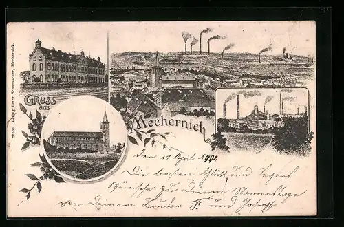 Künstler-AK Mechernich, Totalansicht der Stadt