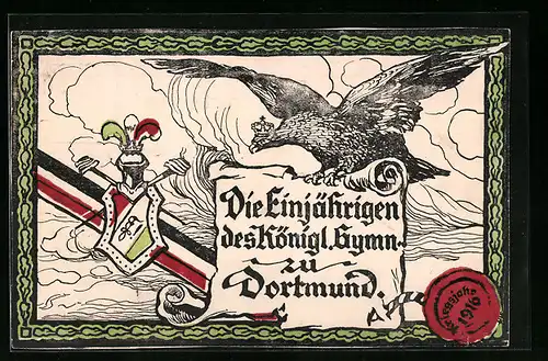 Künstler-AK Dortmund, Die Einjährigen des Königl. Gymn., Wappen, Aar, Absolvia