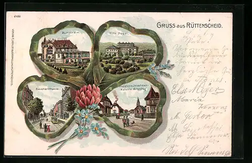 Lithographie Rüttenscheid, Ruhrstein, Villa Hügel, Essenerstrasse