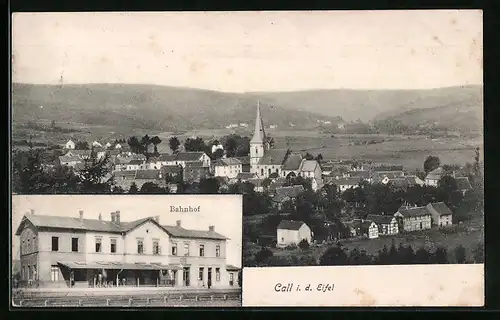 AK Call i. d. Eifel, Ortsansicht mit Bahnhof