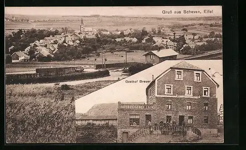 AK Scheven i. Eifel, Ortsansicht mit Gasthof Breuer
