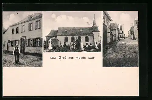 AK Hoven / Zülpich, Kirche, Strassenpartie mit Gebäudeansicht