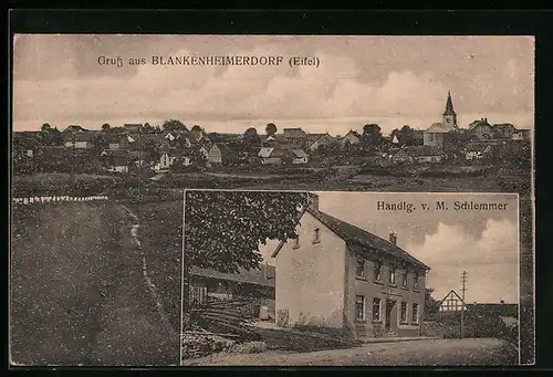 AK Blankenheimerdorf i. Eifel, Ortsansicht mit Handlung Schlemmer