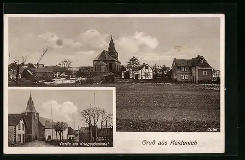 AK Keldenich /Eifel, Partie am Kriegerdenkmal, Totalansicht