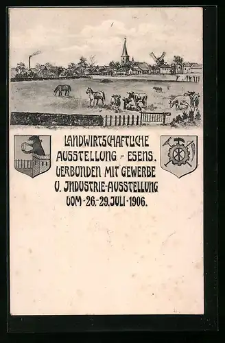 AK Esens, Landwirtschaftliche Ausstellung 1906, Ortsansicht