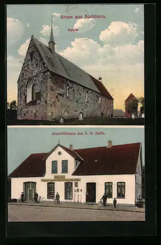 AK Bockhorn, Geschäftshaus von J. H. Juilfs, Kirche