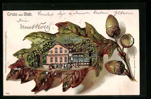 Lithographie Bloh, Restaurant G. Brunken, Eichenblatt